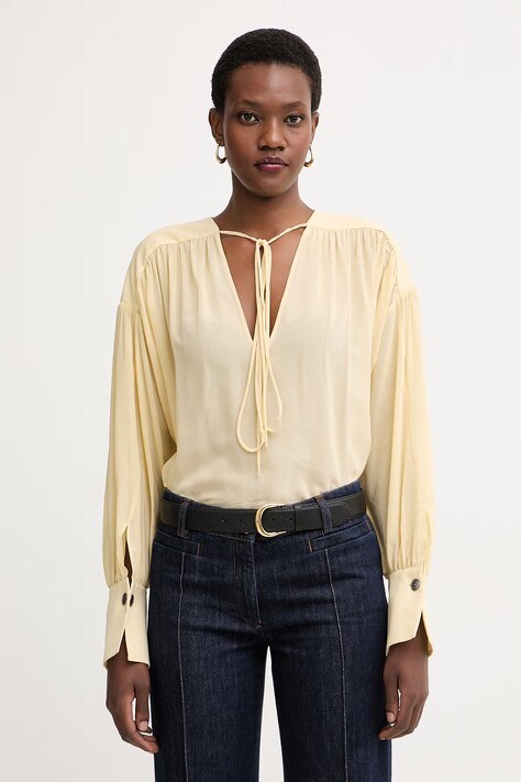 Pinko bluzka damska z wiskozą żółta gładka 106846 A3B2