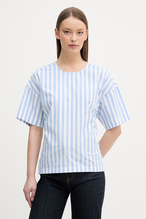 Calvin Klein Jeans srajčna bluza ženska bombažna modra črtasta LV047F113G