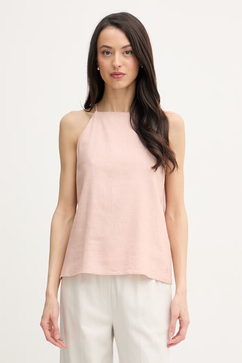 Calvin Klein Jeans camicetta con spalline da donna con lino arancione liscia LV047F119G