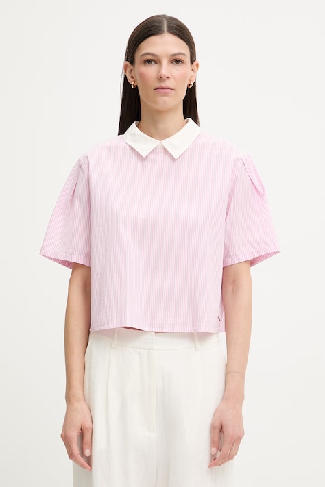 Marc O'Polo bluzka koszulowa damska bawełniana różowa w paski 5000008159