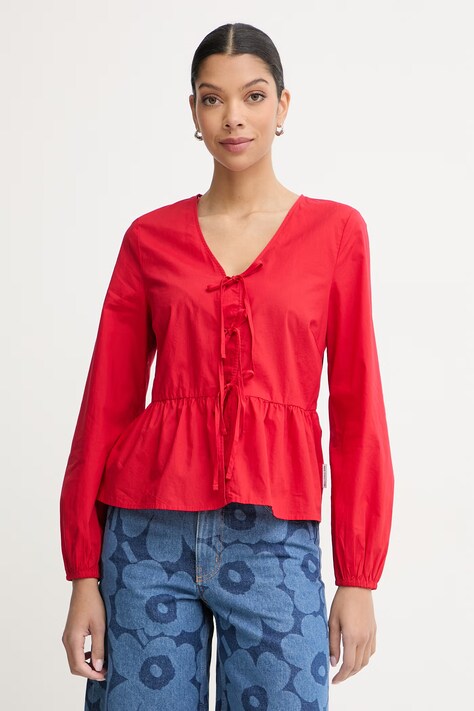 Marc O'Polo bluzka z falbanką damska bawełniana czerwona 5000009553