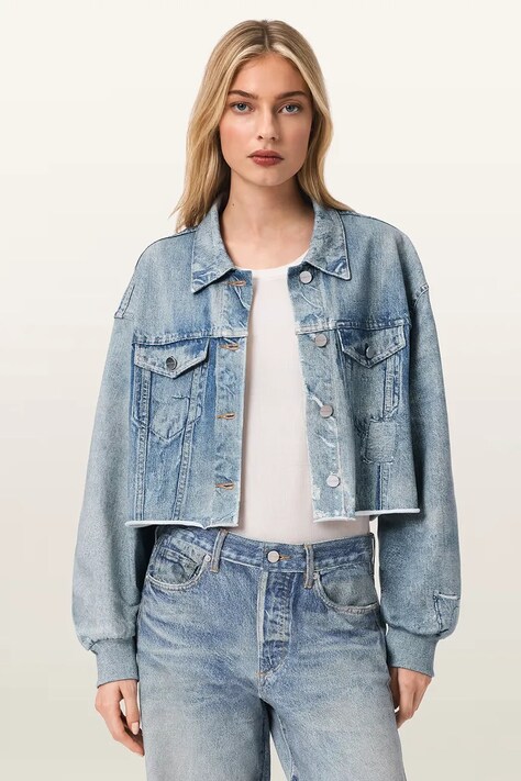 Rifľová bunda AllSaints ANDERS modrá farba, prechodná, W110PE