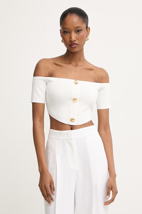 Elisabetta Franchi bluzka damska z wiskozą biała gładka TK86B62E2