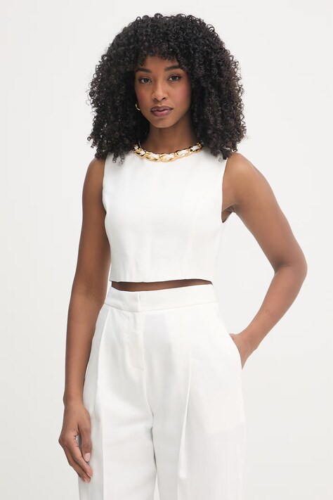 Elisabetta Franchi bluzka damska z lnem beżowa gładka TO06062E2