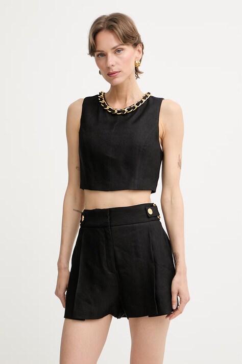 Elisabetta Franchi блузка женская со льном чёрная однотонная TO06062E2