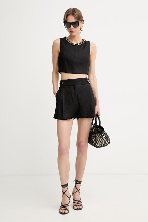 Elisabetta Franchi bluzka damska z lnem czarna gładka TO06062E2