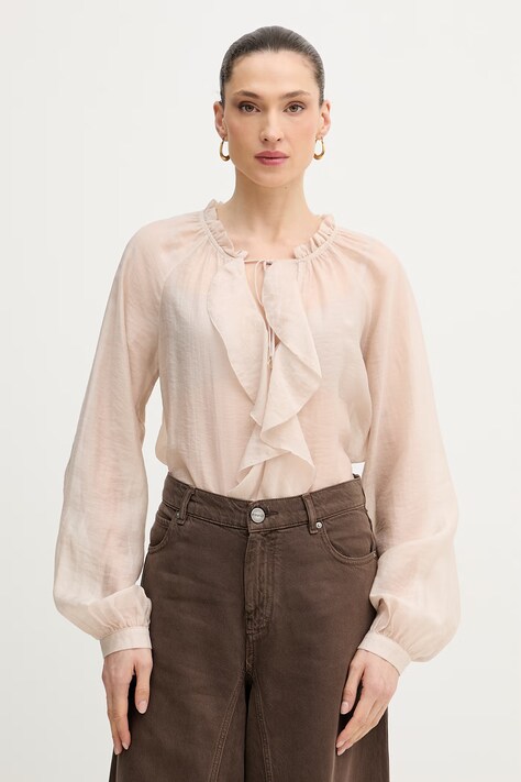 Guess halenka s volánkem ženská MAELYS béžová W6GH28 W1844