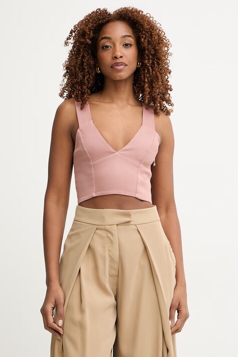 Patrizia Pepe top damski z wiskozy różowy gładki 2C1700 A736