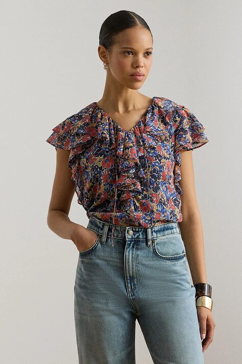 Lauren Ralph Lauren bluzka z falbanką damska multicolor w kwiaty 200P08674