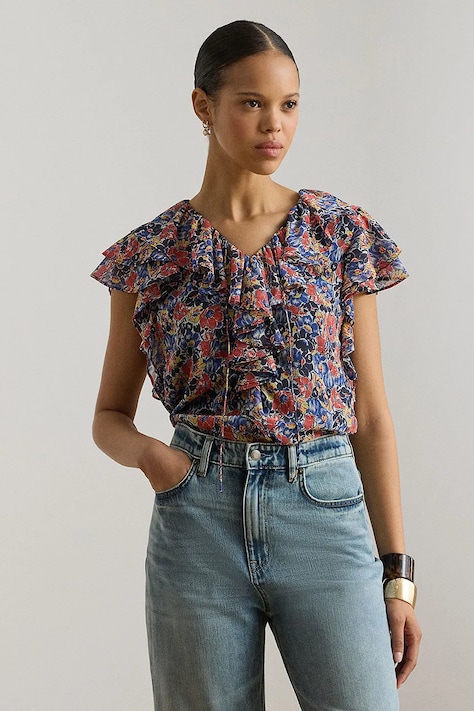 Lauren Ralph Lauren bluzka z falbanką damska multicolor w kwiaty 200P08674
