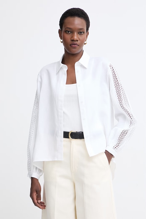 BOSS женская рубашка с лиоцеллом Badora белая однотонная 50556709