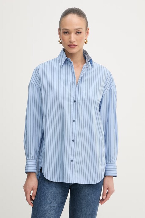 BOSS Orange сорочка жіноча бавовняна C Bostatta блакитна смугаста 50559241