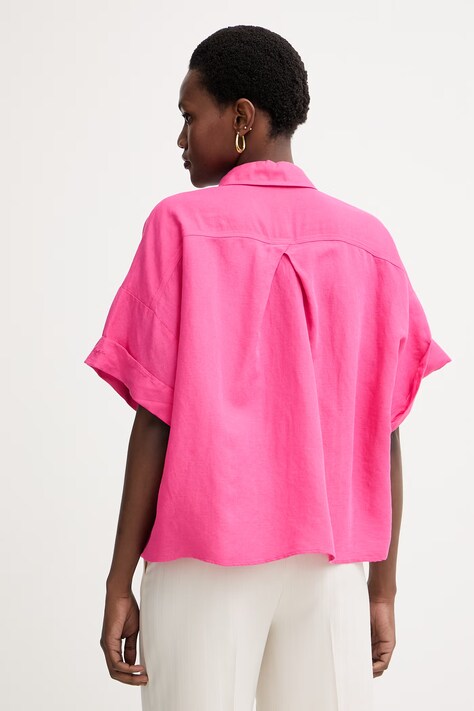 BOSS Orange koszula damska z dodatkiem lnu C Bisenas różowa gładka 50559261