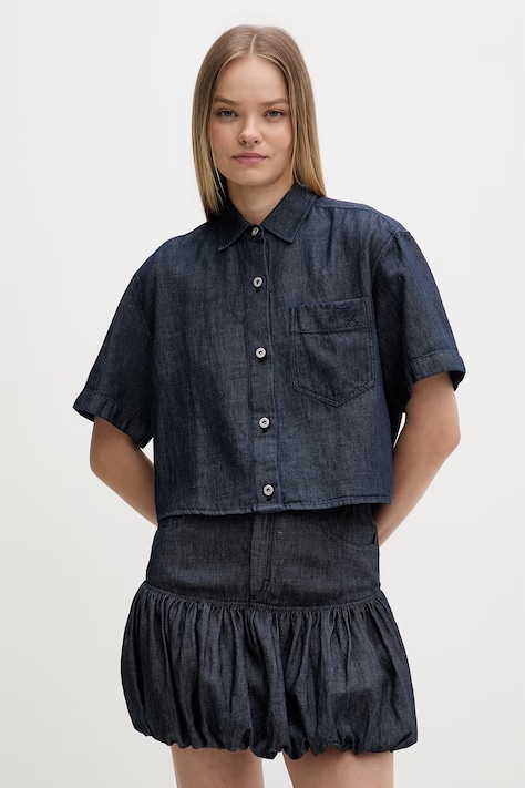 HUGO Blue košile dámská s příměsí lnu Erynn_B námořnická modrá hladká 50559135