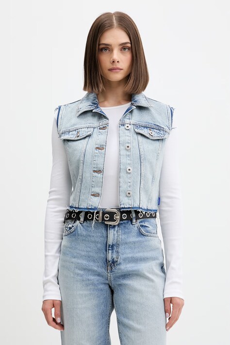 HUGO Blue jednoradová vesta dámska rifľová Garis_B modrá 50557076