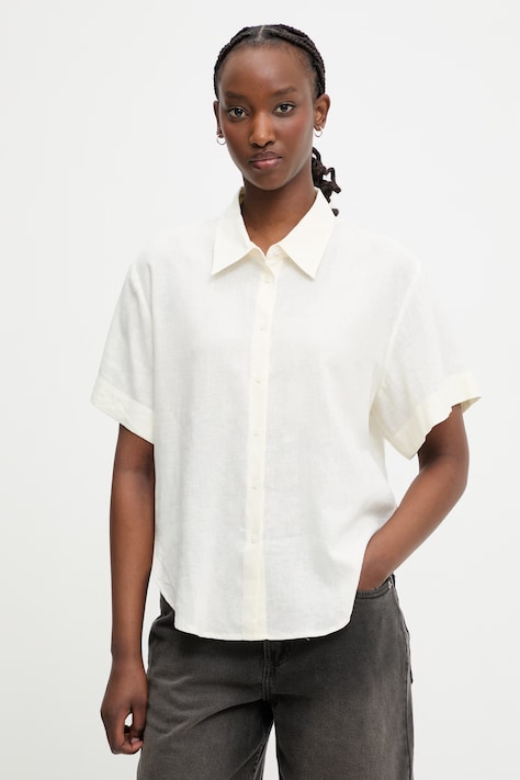 HUGO koszula damska z lnem Encantada beżowa gładka 50566793