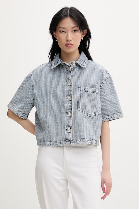 HUGO koszula damska jeansowa Gesila_1 niebieska z efektem sprania 50559758