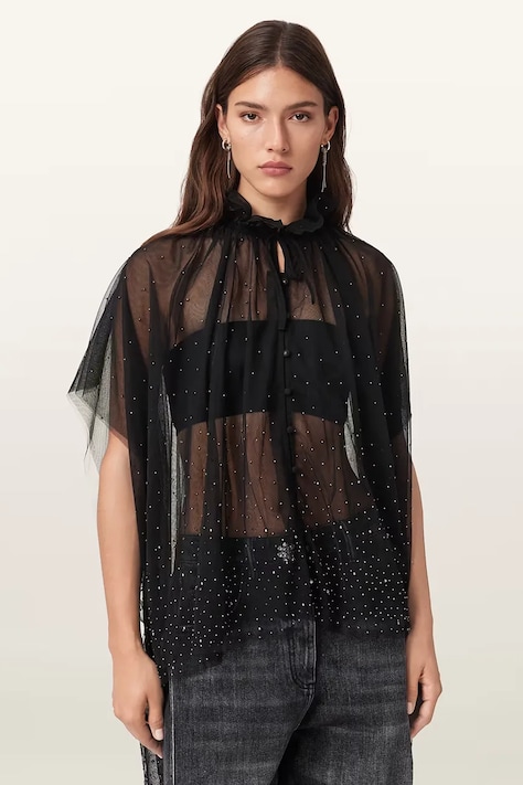 Блузка AllSaints цвет чёрный с аппликацией W130PD