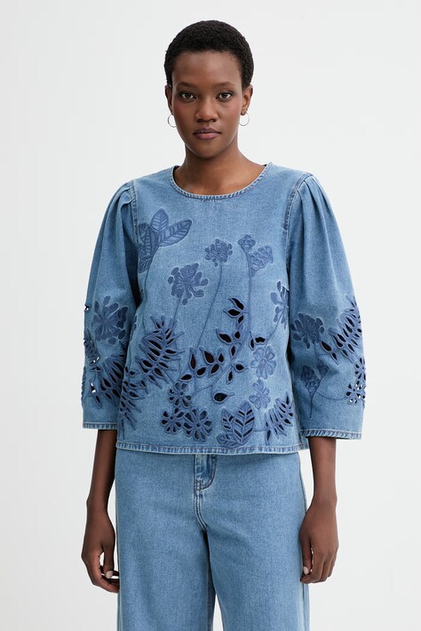 MUNTHE bluzka bawełniana BRAMBLE damska kolor niebieski wzorzysta 261103426113
