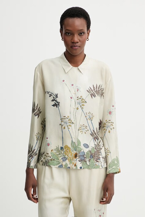 MUNTHE koszula jedwabna FAIZA damska kolor zielony relaxed z kołnierzykiem klasycznym 261104426118