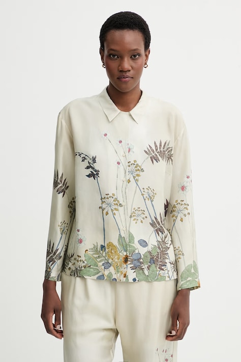 MUNTHE koszula jedwabna FAIZA damska kolor zielony relaxed z kołnierzykiem klasycznym 261104426118