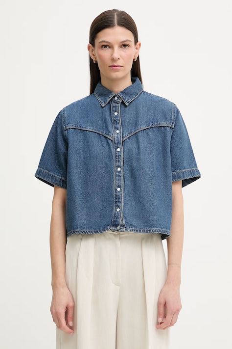 Levi's πουκάμισο γυναικείο ντένιμ LOGAN SS DENIM μπλε απλό 005CR