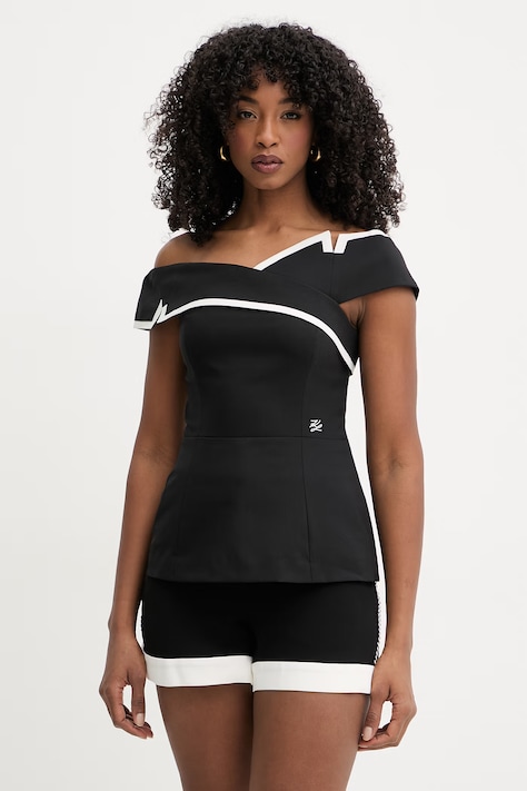 Karl Lagerfeld bluzka damska z wełny czarna gładka B2W11019