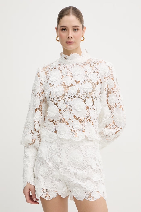 Bardot bluzka damska ażurowa beżowa gładka 57501TB1