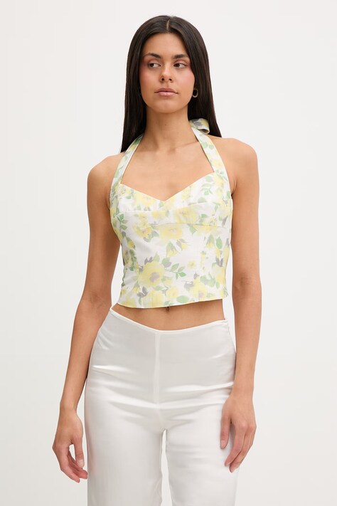 Bardot top damski z lyocellem żółty w kwiaty 60393TB1