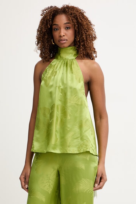 Retrofete bluzka damska z dodatkiem jedwabiu Martana zielona R-SS26-12689-11