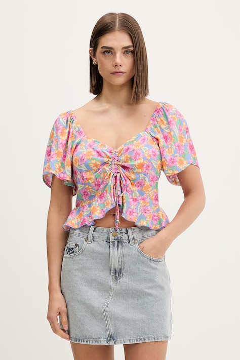 Rip Curl bluzka z falbanką damska z wiskozy MALIBU COVE multicolor w kwiaty 075WSH