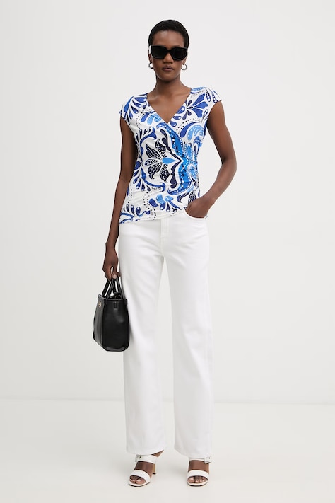 Morgan bluzka kopertowa damska niebieska w kwiaty DALIX