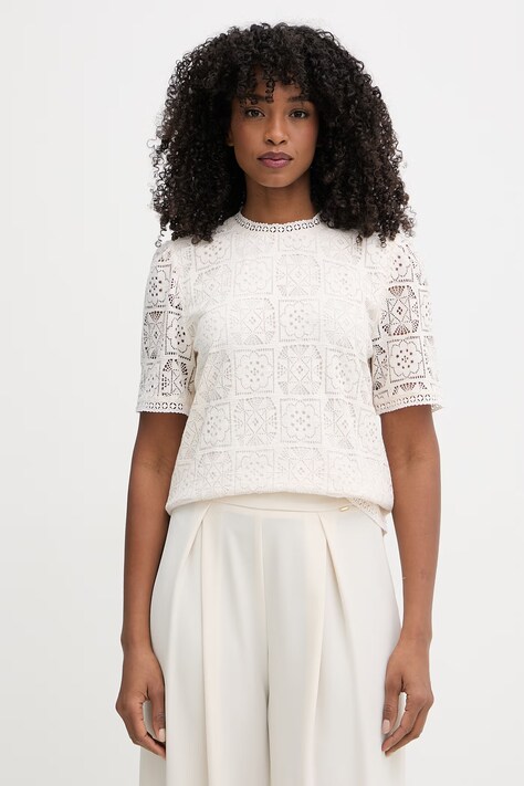 Morgan bluzka damska z bawełną beżowa z koronkowymi wstawkami DBOHO