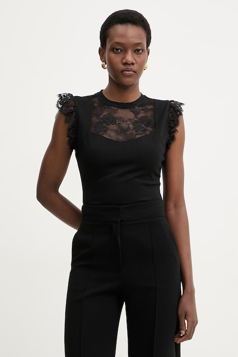 Morgan bluzka damska z wiskozy czarna z koronkowymi wstawkami DLIVE