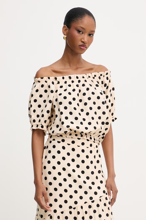 Morgan bluzka hiszpanka damska z wiskozą beżowa w kropki OVITA