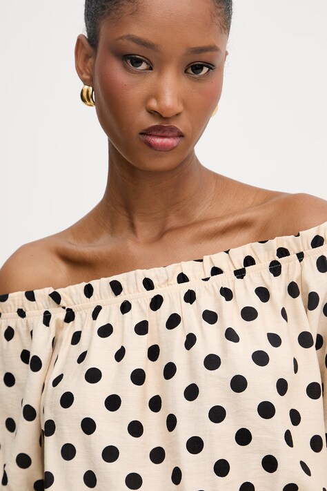 Morgan bluzka hiszpanka damska z wiskozą beżowa w kropki OVITA