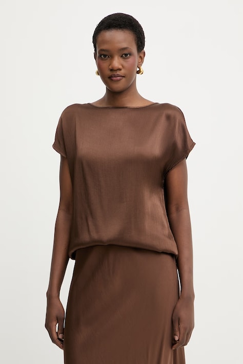 Haveone bluzka damska z wiskozy brązowa gładka CWG-Q004