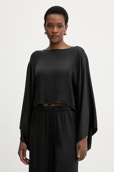 Haveone bluzka damska z wiskozy czarna gładka CWG-Q009