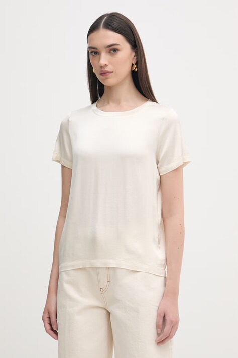 Haveone t-shirt basic damski z wiskozą beżowy CWG-Q005