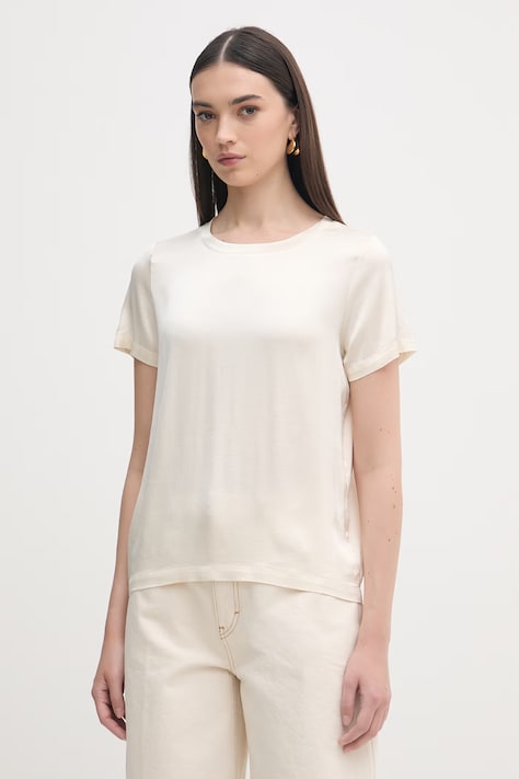 Haveone t-shirt basic damski z wiskozą beżowy CWG-Q005