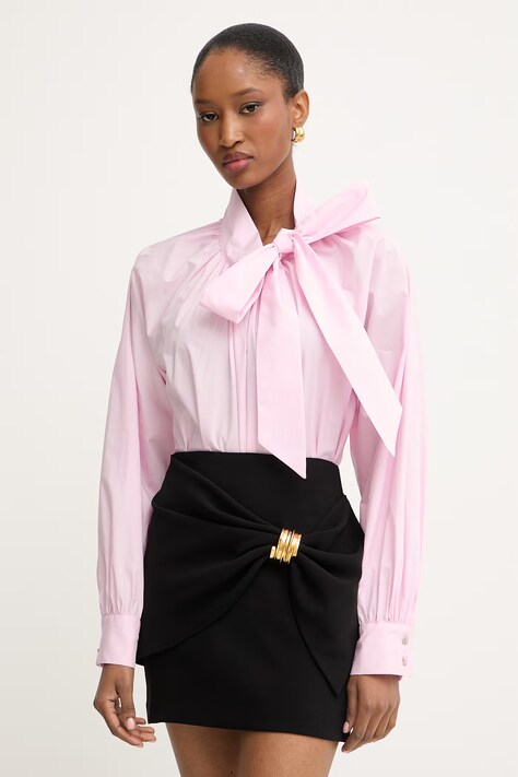 Morgan bluzka koszulowa damska bawełniana różowa gładka ODIPA