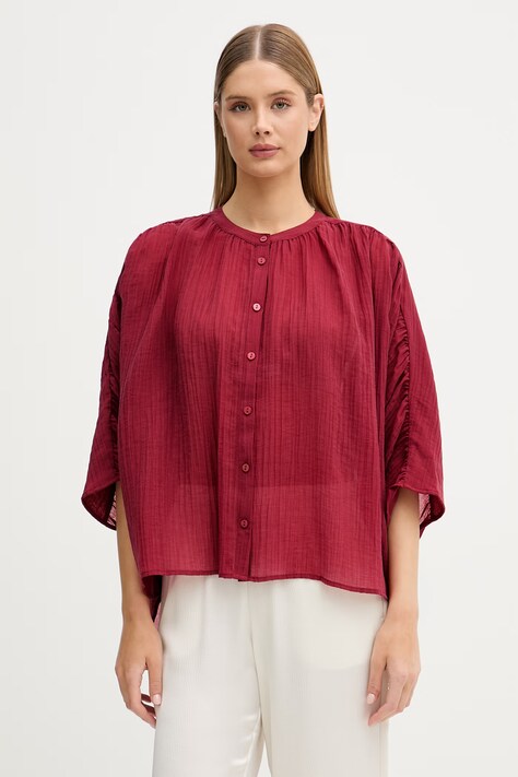 Sisley koszula damska z lyocellem bordowa 5RBKLQ0B7