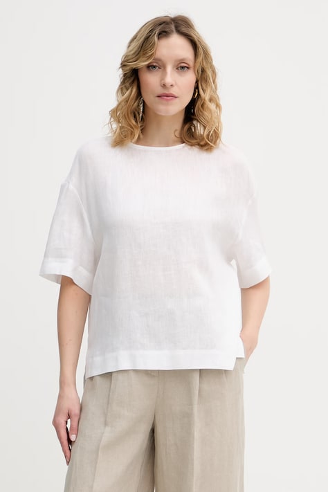 Sisley μπλούζα γυναικεία λινή λευκή απλή 51G1LQ0AT