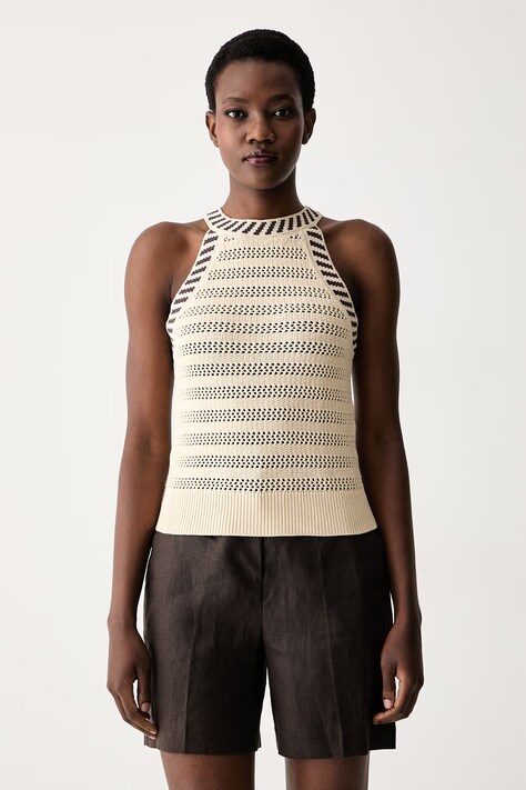 United Colors of Benetton halter γυναικεία openwork μπεζ απλή 1MDDEH01K