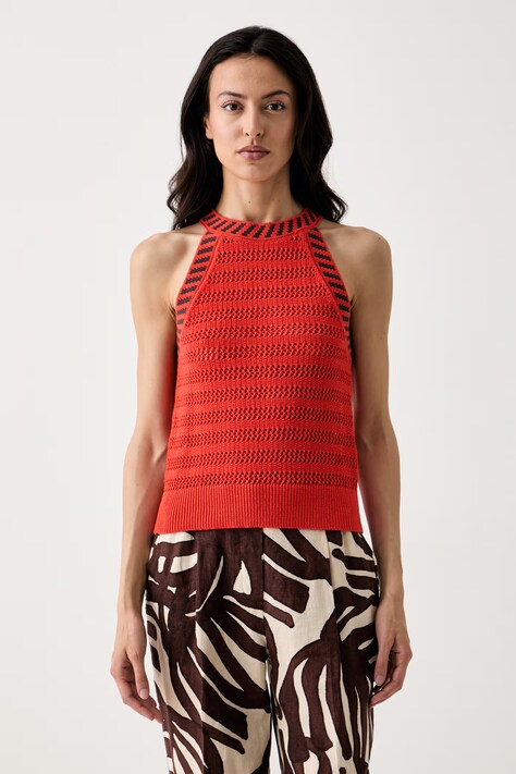 United Colors of Benetton bluzka halter damska ażurowa czerwona gładka 1MDDEH01K
