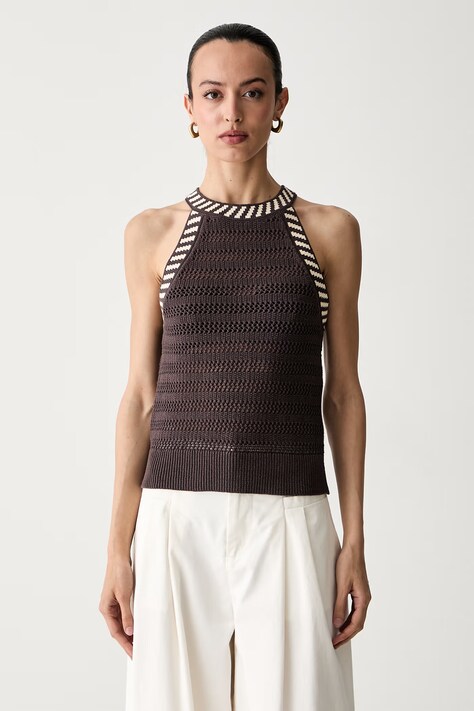 United Colors of Benetton bluzka halter damska ażurowa brązowa gładka 1MDDEH01K