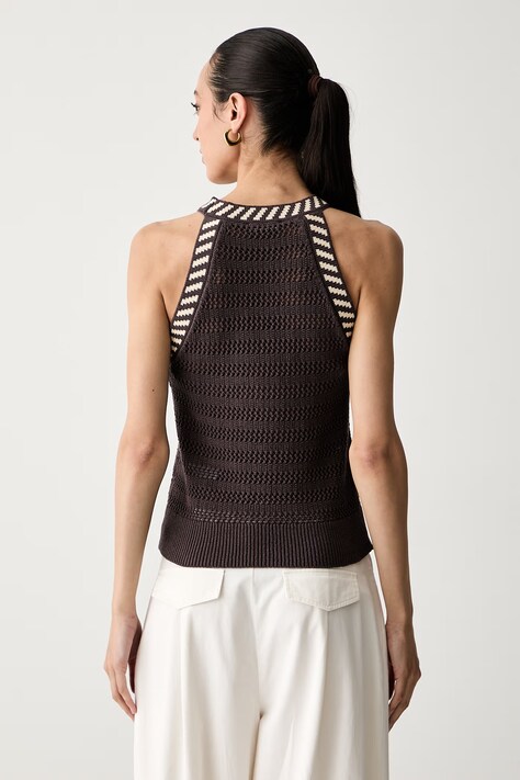 United Colors of Benetton bluzka halter damska ażurowa brązowa gładka 1MDDEH01K