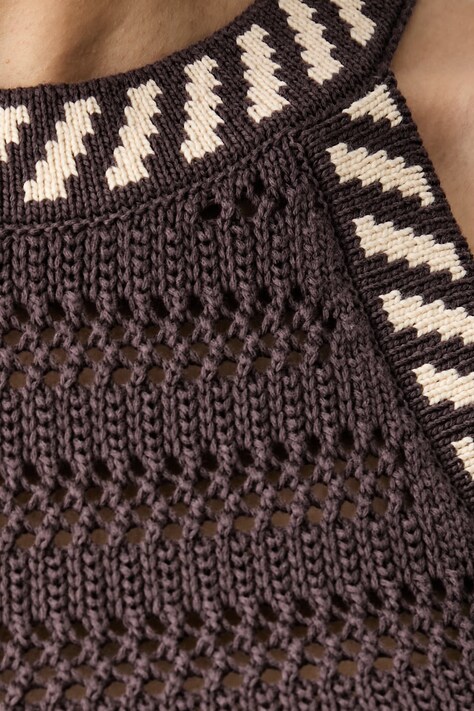 United Colors of Benetton bluzka halter damska ażurowa brązowa gładka 1MDDEH01K