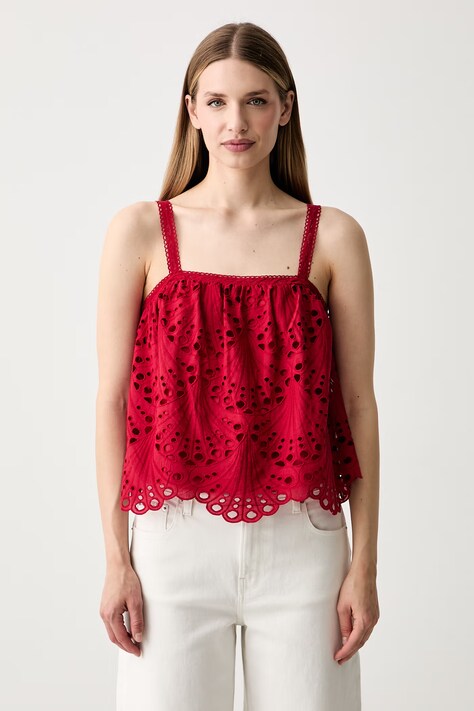 Hoss Intropia top damski bawełniany czerwony gładki 5873411