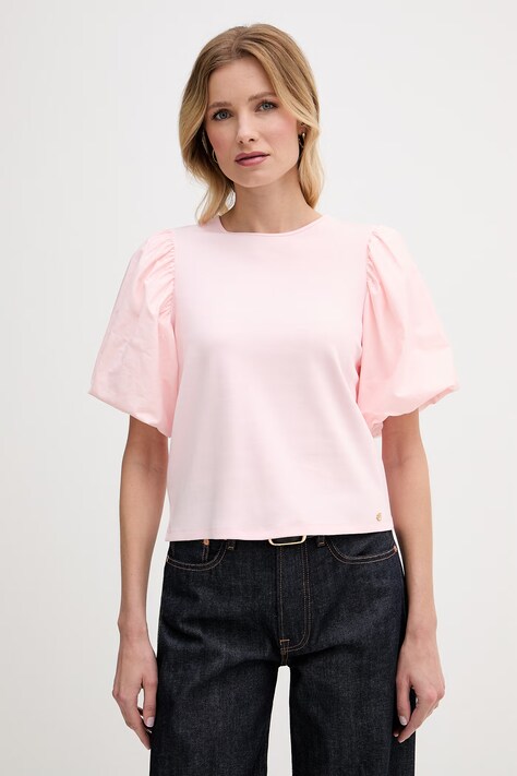 Pedro del Hierro bluzka damska z bawełną różowa gładka 4533913